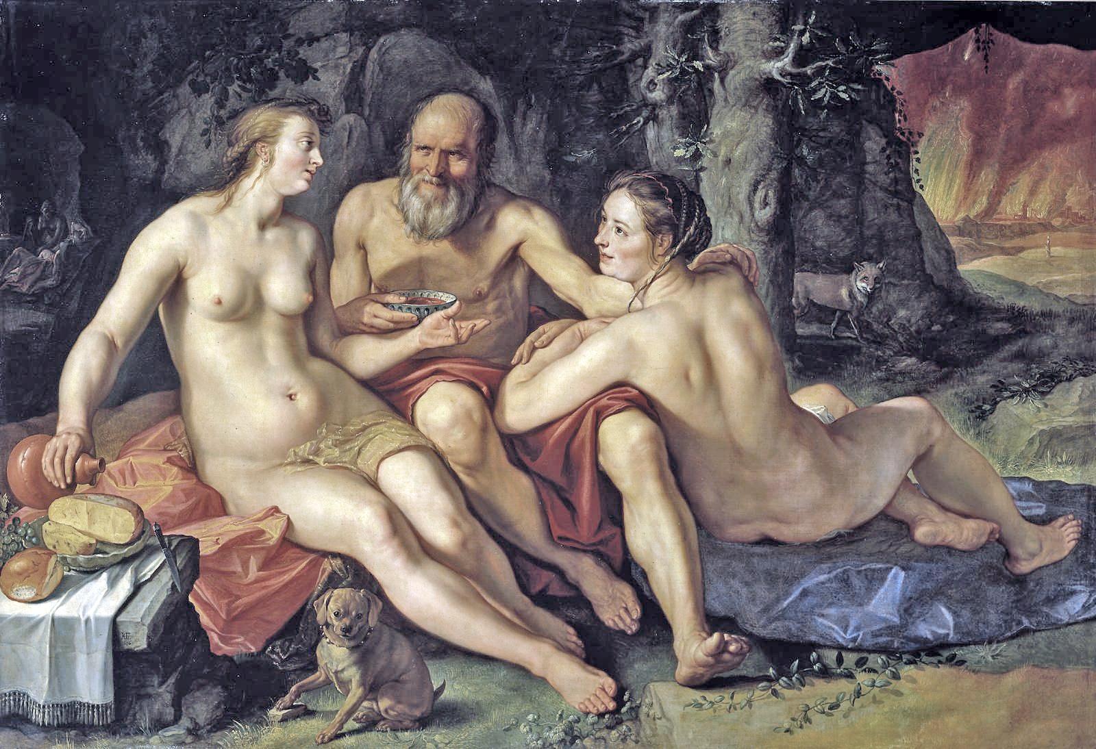 Lot and his daughters (1616 oil on canvas by Dutch artist Hendrik Goltzius)